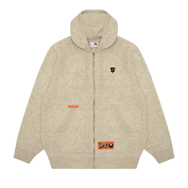 AAPE Moonface Logo Zip-Up Knit Hoodie "Ivory/Heather"