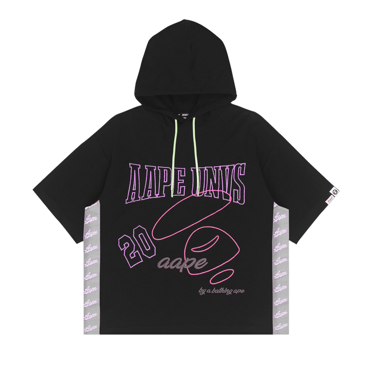 AAPE Moonface Embroidered Short-Sleeve Hoodie "Black"