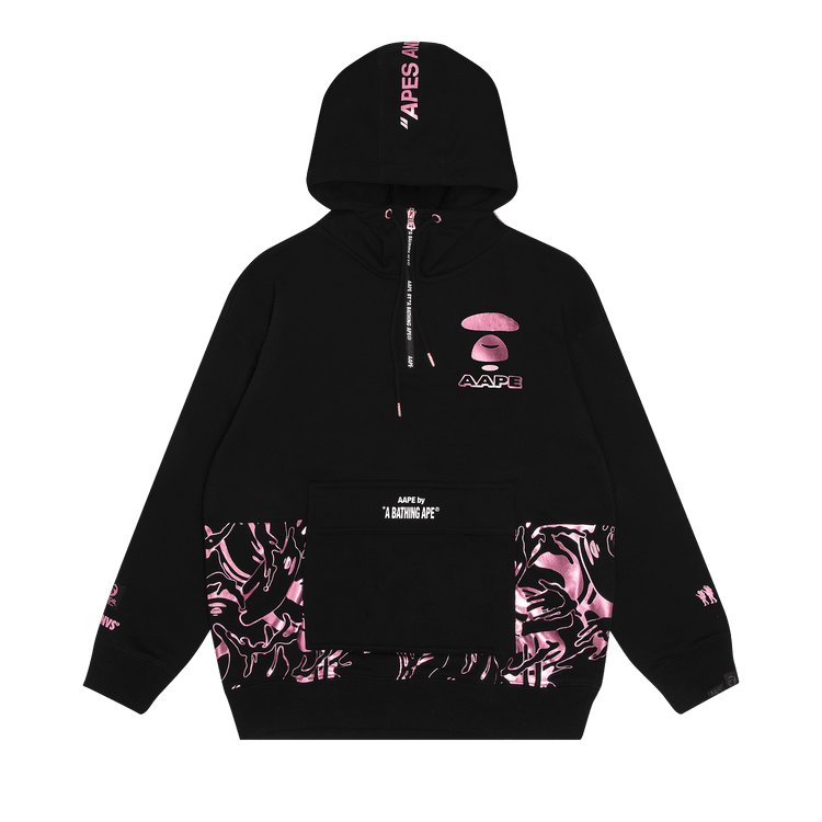 AAPE Quarter Zip Panel Camo Hoodie "Black"