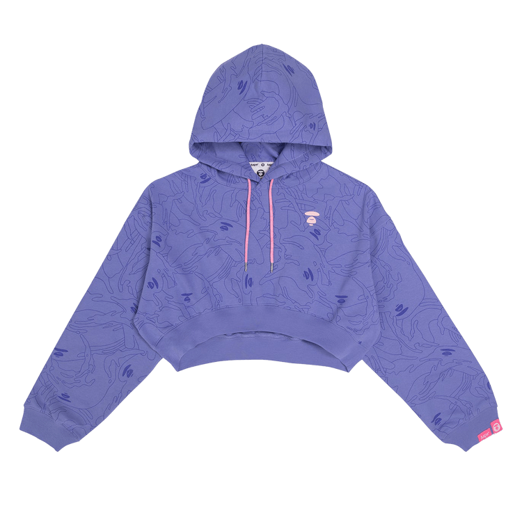 AAPE Moonface Patterned Cropped Hoodie "Purple/Multi"