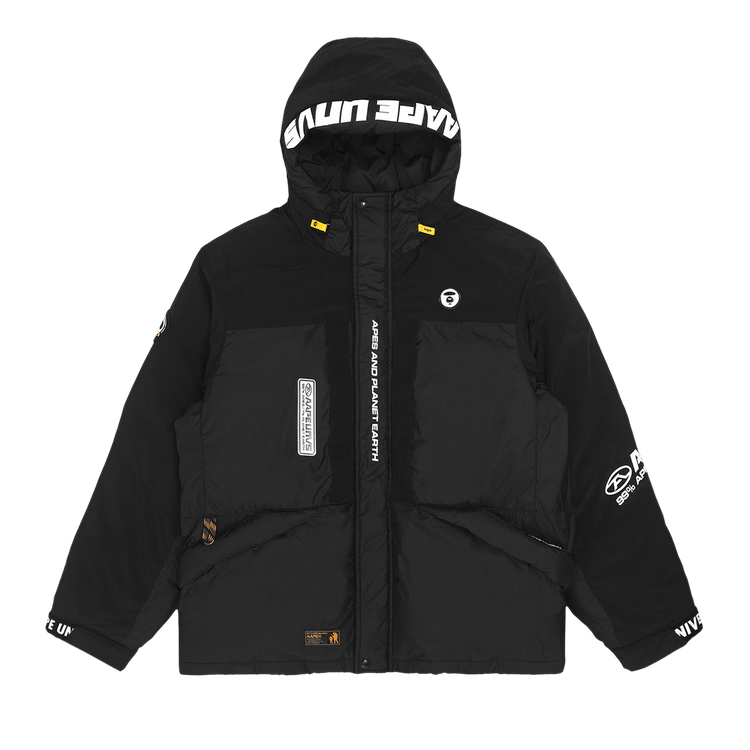 AAPE Moonface Panelled Hooded Down Jacket "Black"