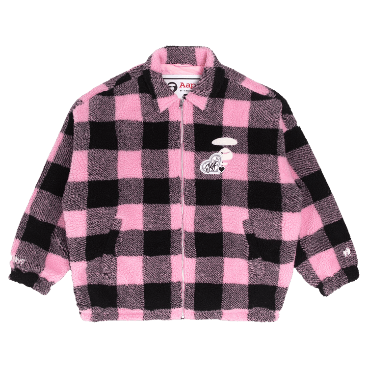 AAPE Moonface Plaid Fleece Zip Jacket "Multi/Pink"
