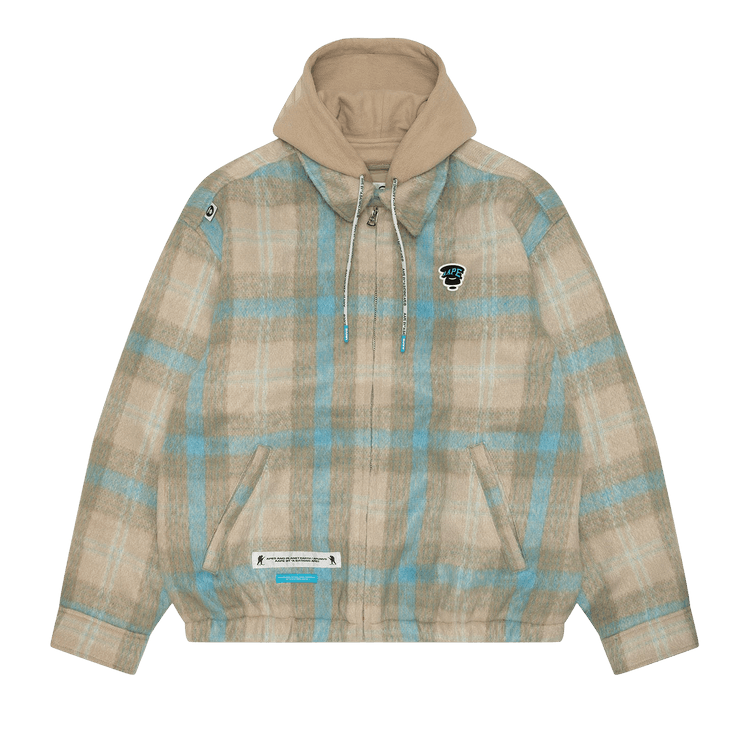 AAPE Moonface Logo Check Hooded Jacket "Beige/Blue"