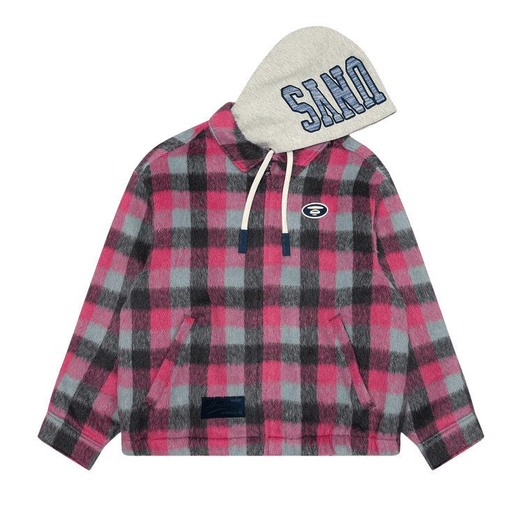 AAPE Moonface Check Hooded Jacket "Grey/Pink"