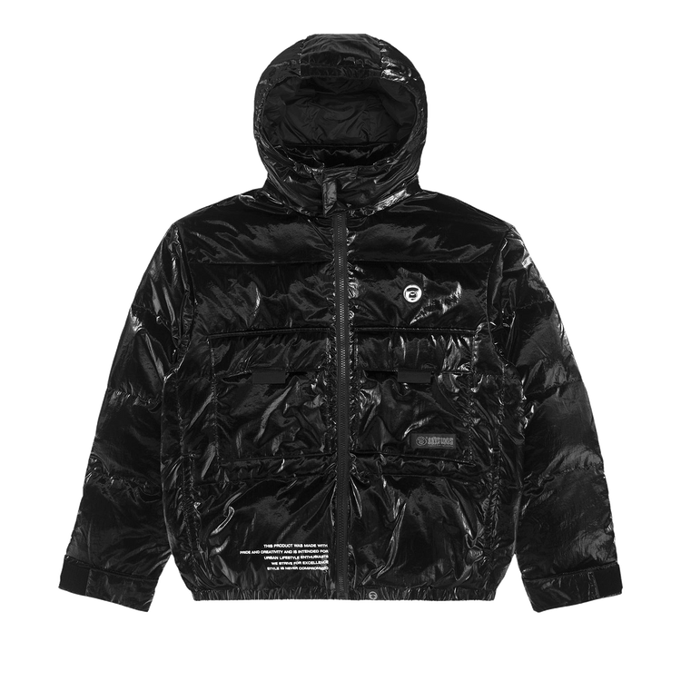 AAPE Moonface Hooded Down Shiny Jacket "Black"