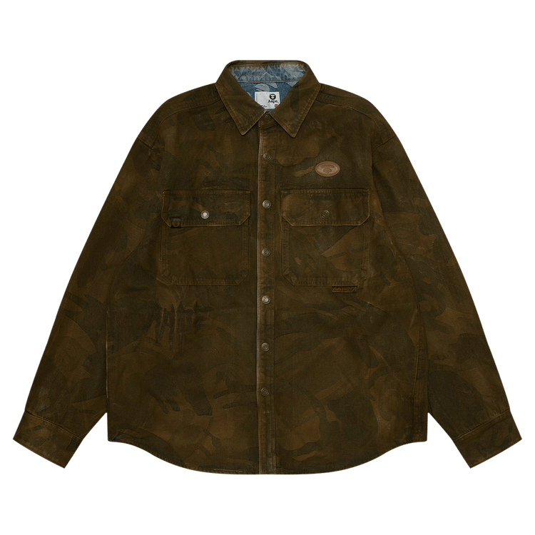 AAPE Moonface Logo Long Sleeve Shirt "Brown/Blue"