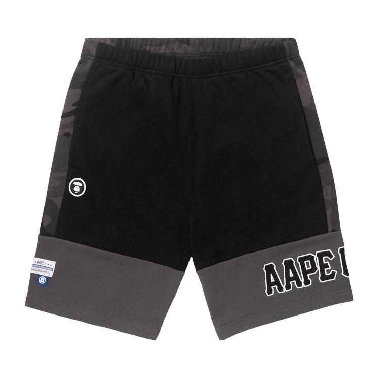 AAPE Moonface Camo Panelled Sweat Shorts "Black"