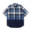 AAPE Moonface Embroidered Gradient Plaid Short-Sleeve Shirt "Navy/Black"