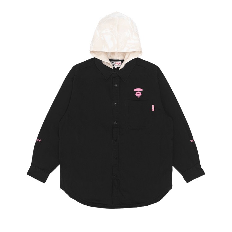 AAPE Moonface Embroidered Hooded Shirt "Black/Light"