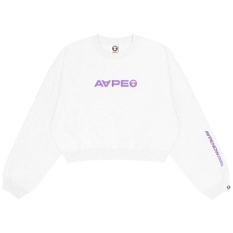 AAPE Moonface Embroidered Cropped Sweatshirt "White/Heather"