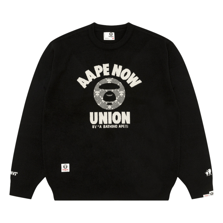 AAPE Now Moonface Logo Crew Neck Knit Pullover "Black"