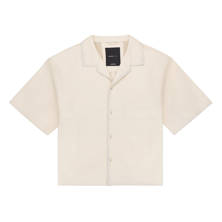 PURPLE BRAND Antique White Leather Short Sleeve Shirt "Cream"