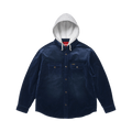 Supreme Quilted Lined Hooded Velvet Snap Shirt "Navy"
