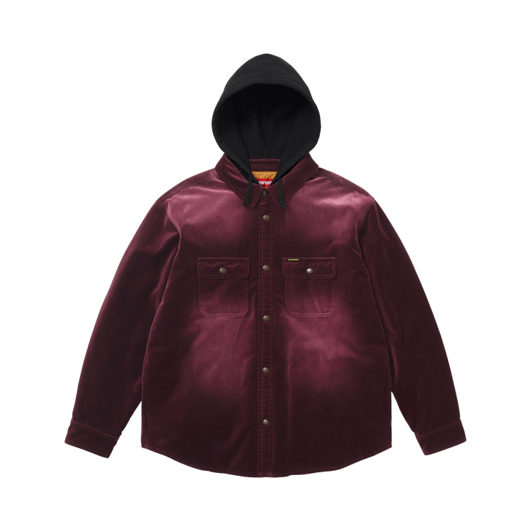 Supreme Quilted Lined Hooded Velvet Snap Shirt "Plum"