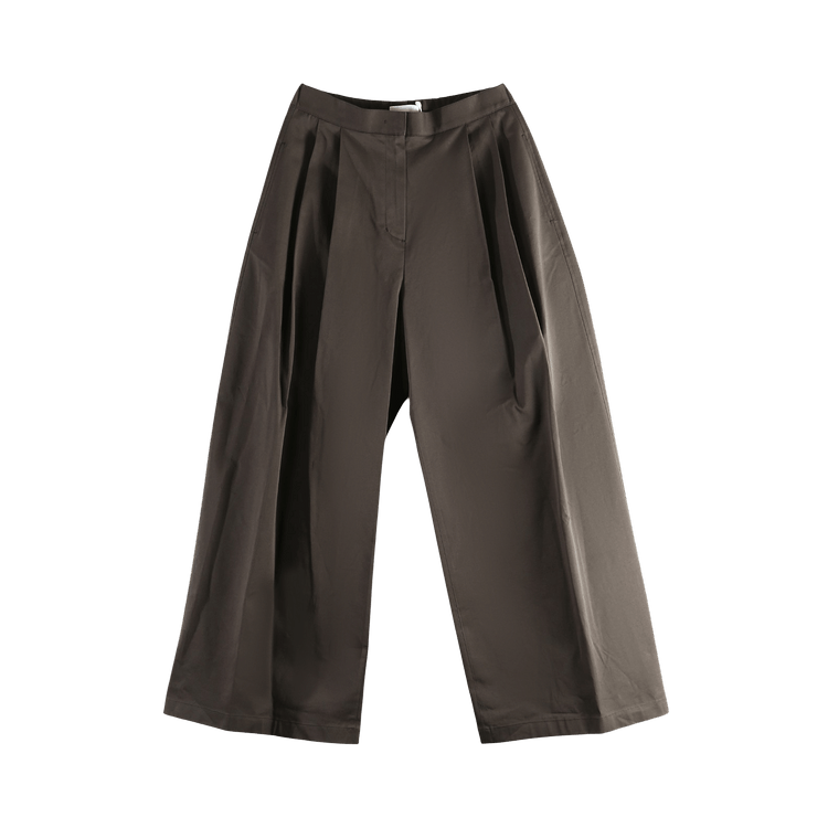 Amomento Two Tuck Wide Banding Pants "Brown"