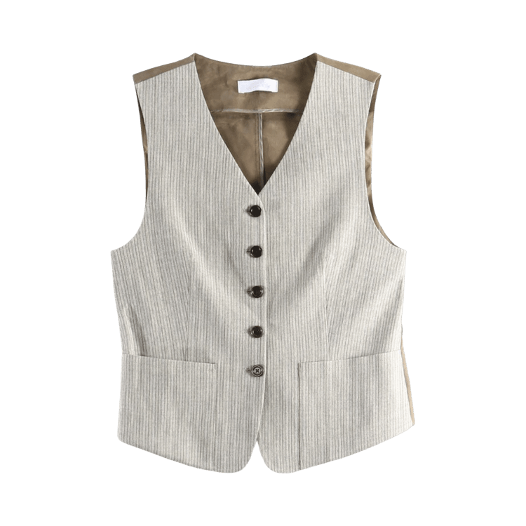 Amomento Stripe Pocket Vest "Beige"