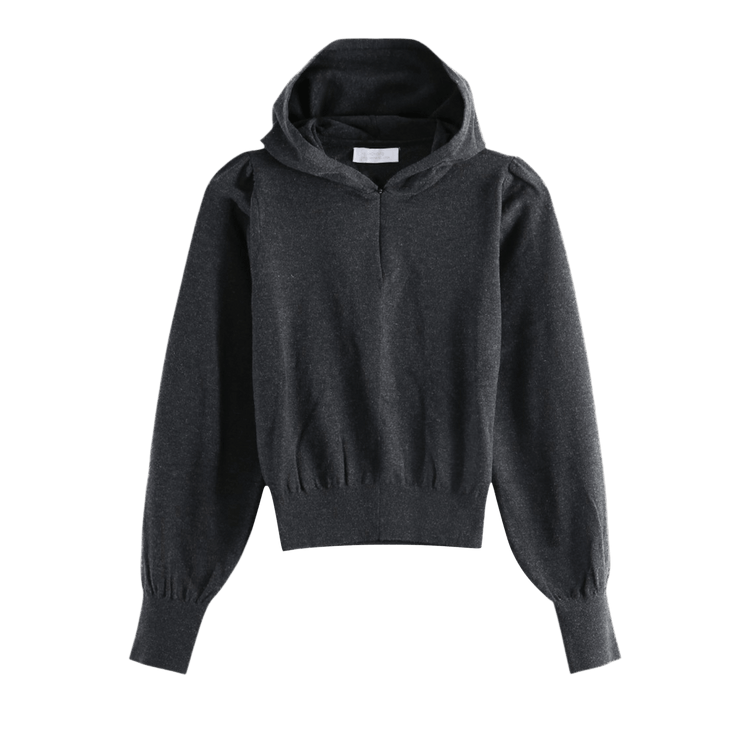 Amomento Shirring Half Zip Up Knit Hoodie "Charcoal"