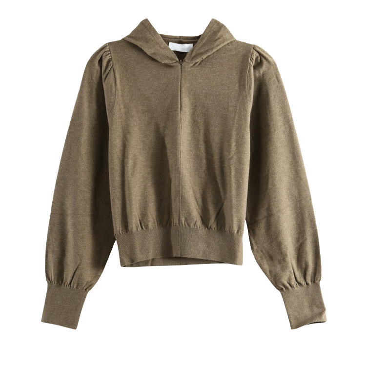 Amomento Shirring Half Zip Up Knit Hoodie "Khaki"