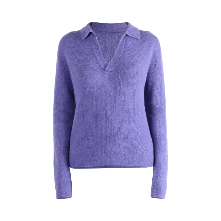Auralee Suri Alpaca Sheer Knit Skipper Polo "Purple"