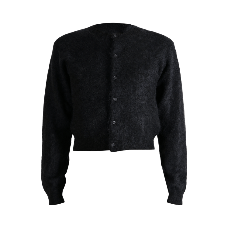 Auralee Garment-Dyed Alpaca Fur Knit Crewneck Cardigan "Black"