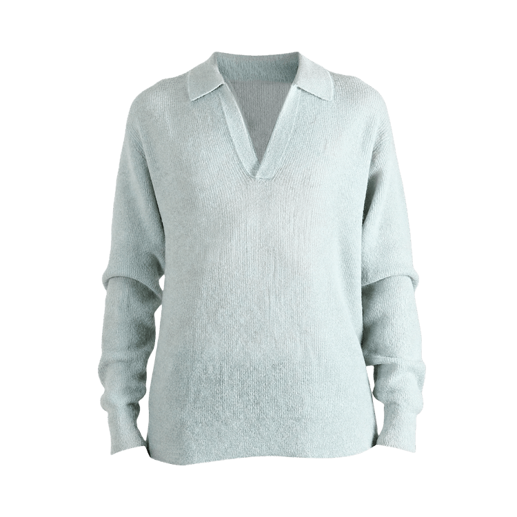Auralee Suri Alpaca Sheer Knit Skipper Polo "Dusty Mint"