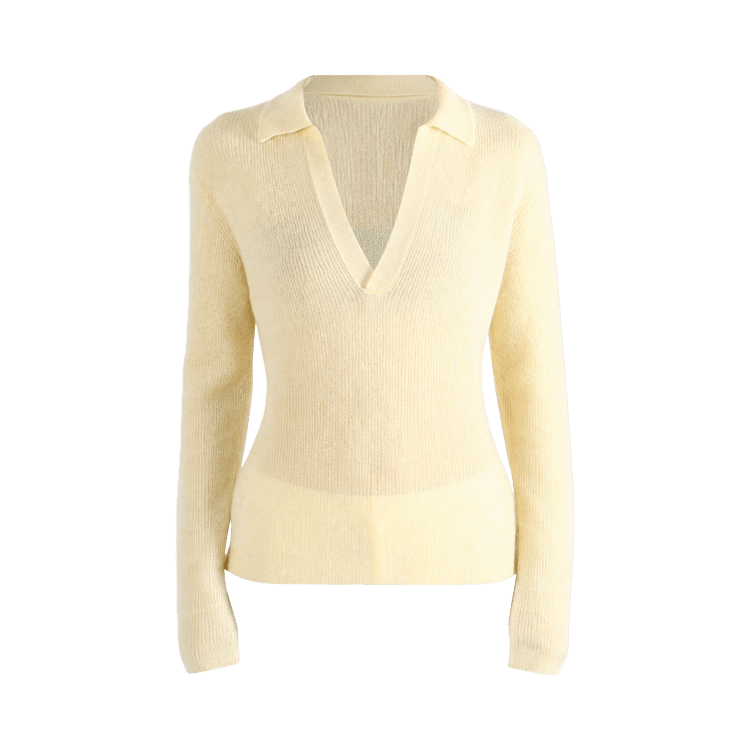 Auralee Suri Alpaca Sheer Knit Skipper Polo "Ecru"