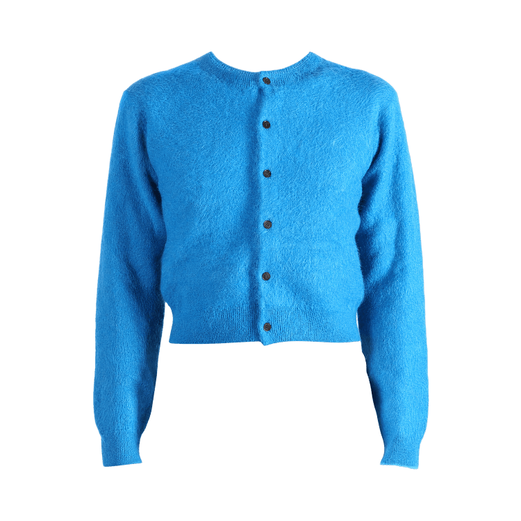 Auralee Garment-Dyed Alpaca Fur Knit Crewneck Cardigan "Royal Blue"