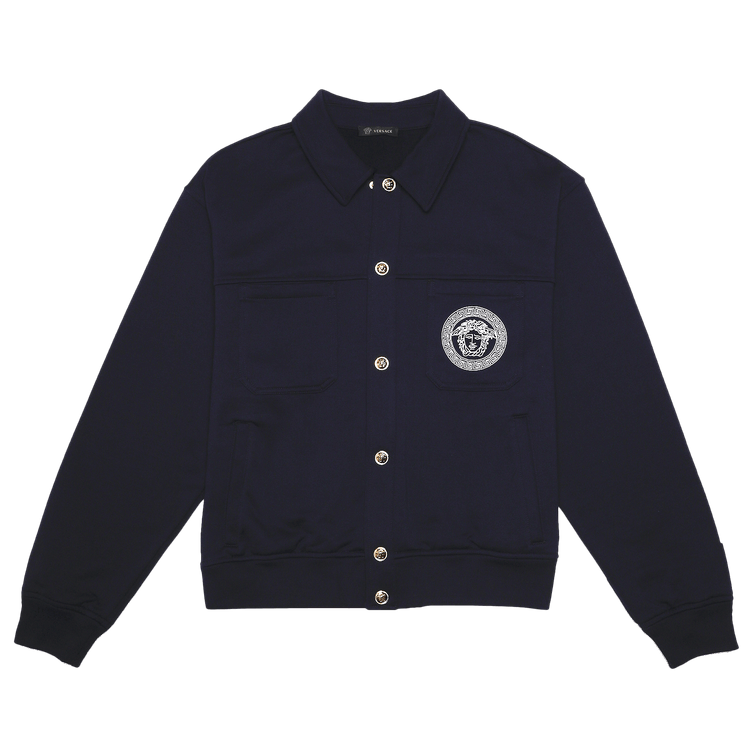Versace Medusa Embroidered Cotton Jacket "Dark Blue"