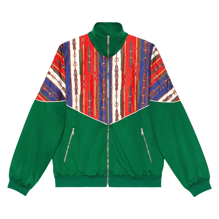 Gucci Belts Print Oversize Bi-Material Jacket "Green"