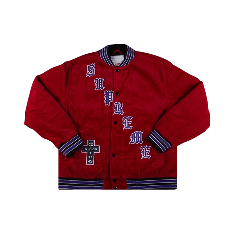 Supreme Old English Corduroy Varsity Jacket "Red"