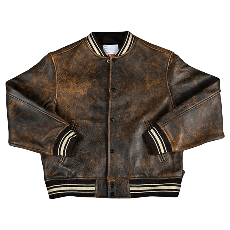Supreme Painted Leather Varsity Jacket "Black"