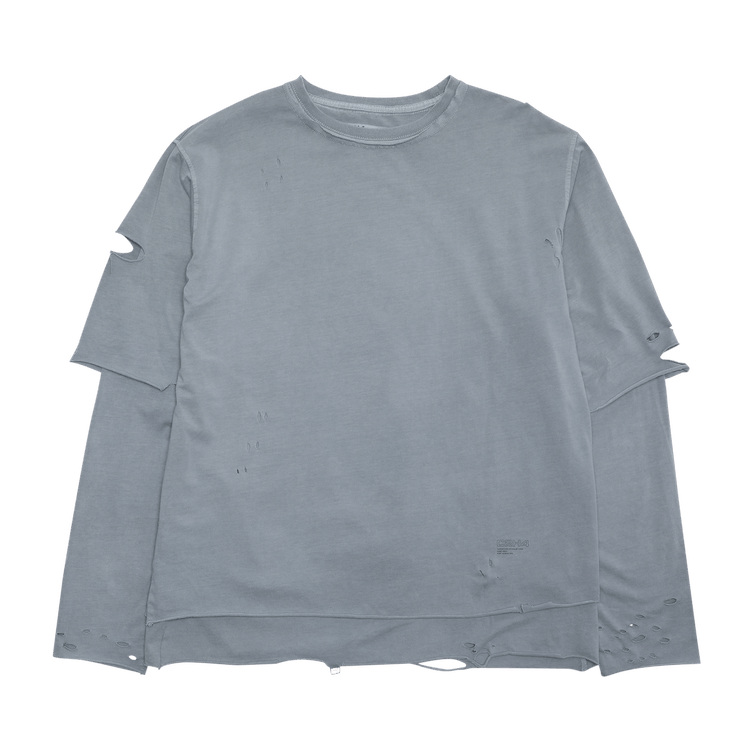 C2H4 Distressed Double Layer Long-Sleeve T-Shirt "Neutral Gray"