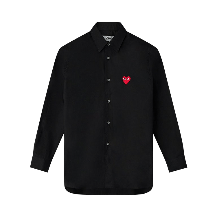 Comme des Garçons Long-Sleeve Woven Button Down Shirt With Red Heart "Black"