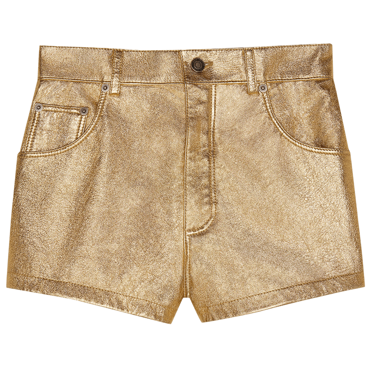 Saint Laurent Metallic Laminated Leather Shorts "Oro"