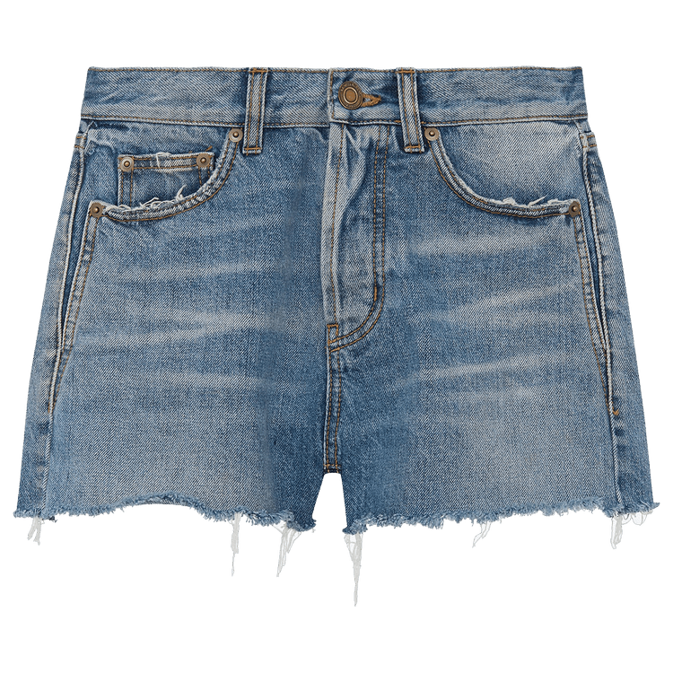 Saint Laurent Distressed Edge Shorts "Blue"