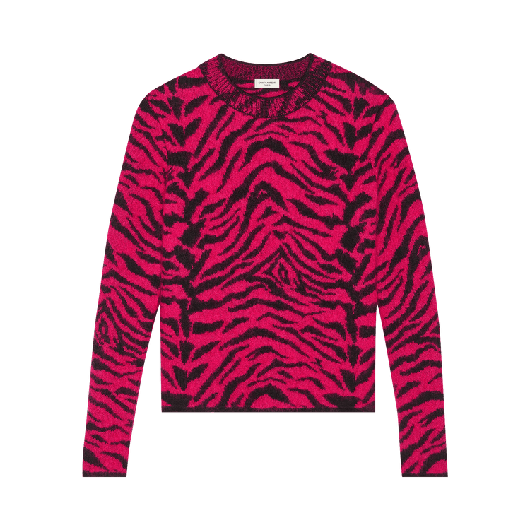 Saint Laurent Zebra Intarsia Sweater "Fuchsia/Black"