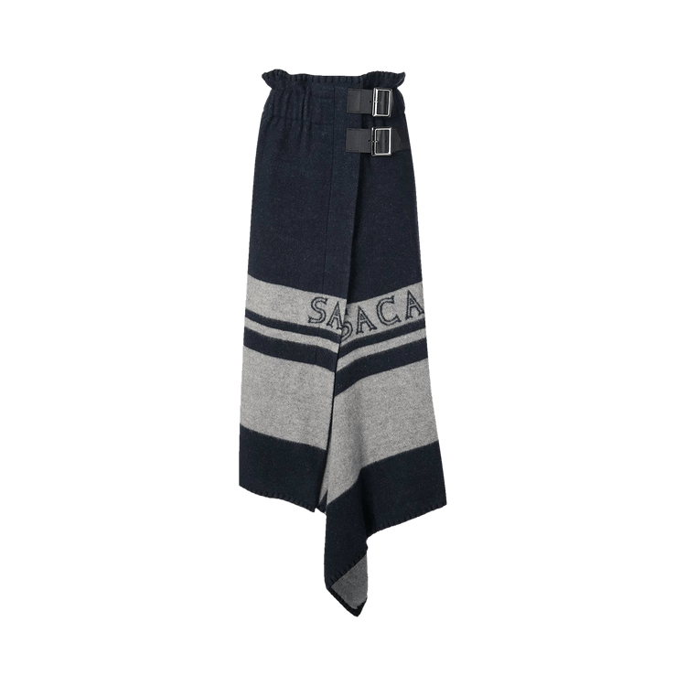 Sacai Double Buckle Blanket Skirt "Navy/Light Grey"