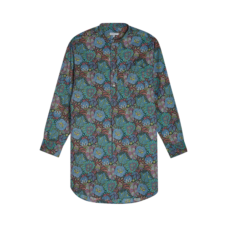 Engineered Garments Floral Print Banded Collar Long Broadcloth Shirt "Navy"