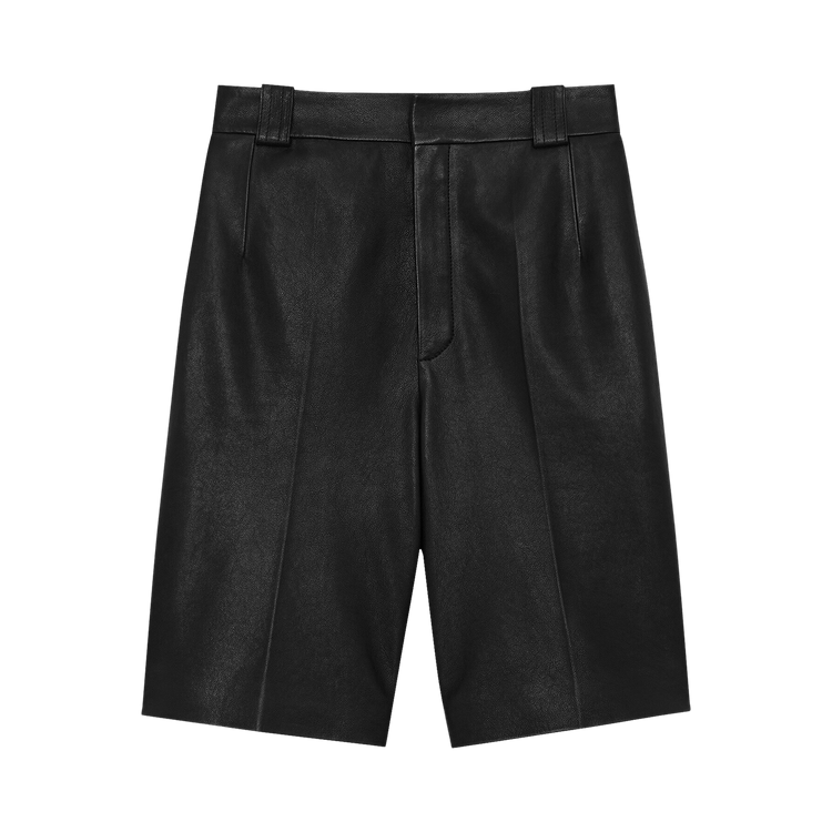 Saint Laurent Pleated Detail Leather Bermuda Shorts "Black"