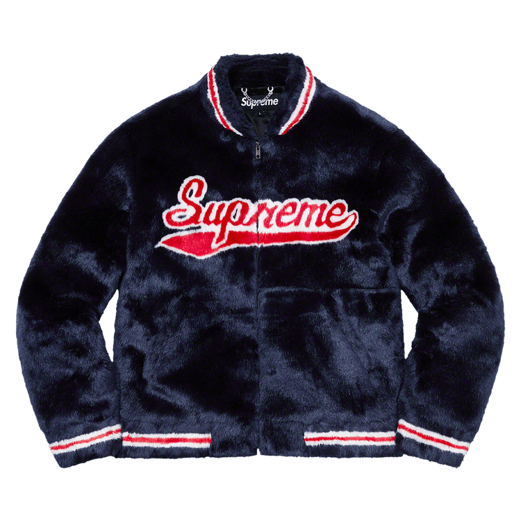 Supreme Faux Fur Varsity Jacket "Navy"