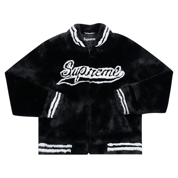 Supreme Faux Fur Varsity Jacket "Black"
