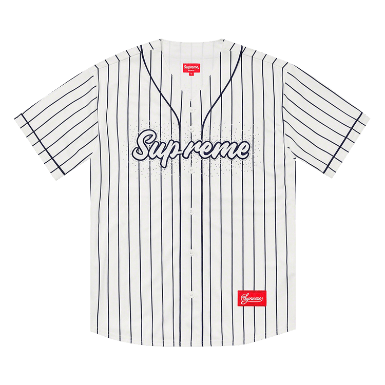 Supreme Rhinestone Baseball Jersey "Pinstripe"