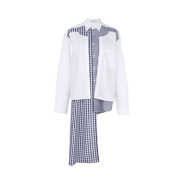 JW Anderson Double Placket Gingham Patchwork Shirt "White"