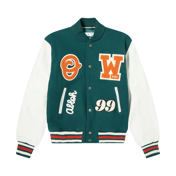 Off-White Barrel Leather Varsity Jacket "Green/Orange"