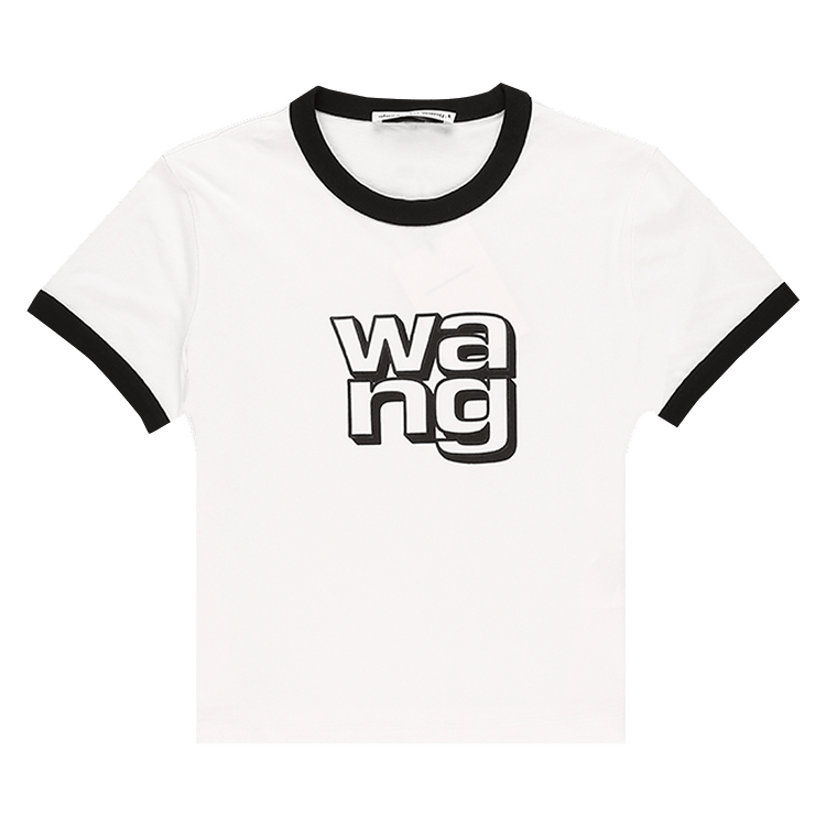 T by Alexander Wang Shrunken Ringer Graphic Tee "White/Black"