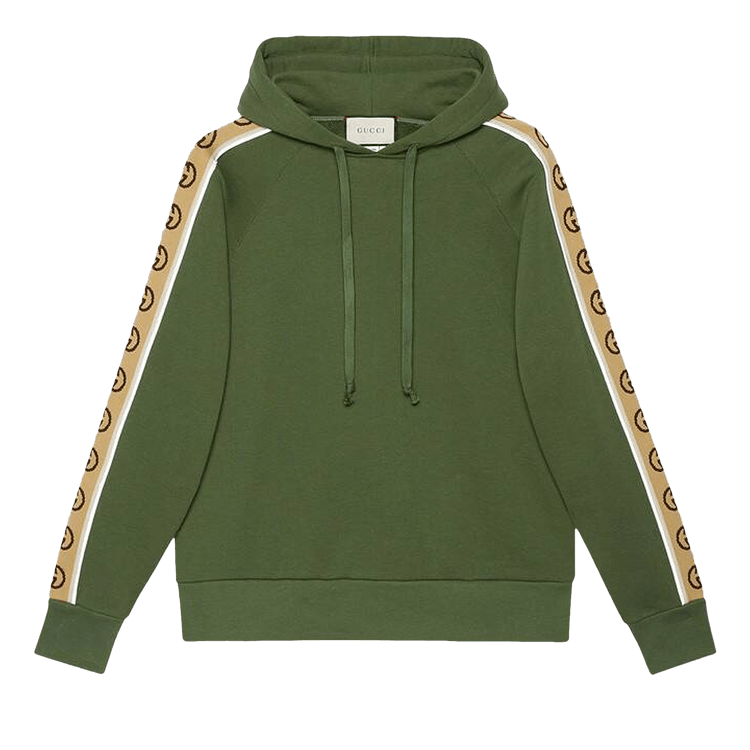 Gucci Tape Detail Popover Hoodie "Asparagus Green"