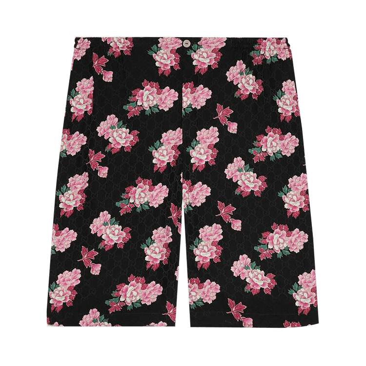 Gucci Peony Print Silk Shorts "Black/Pink"