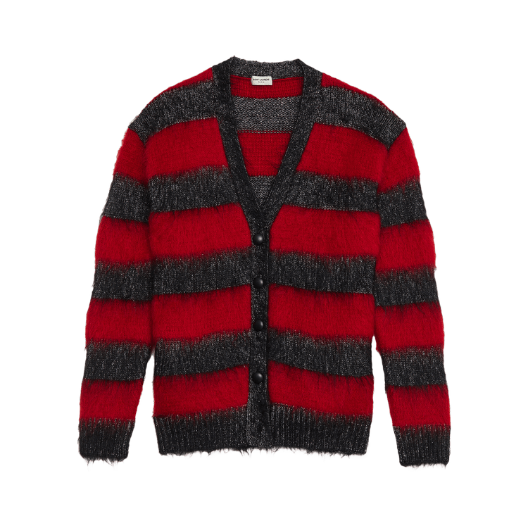 Saint Laurent Striped Mohair Cardigan "Black/Red"