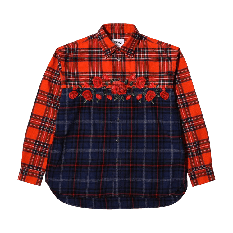 Awake NY Embroidered Rose Flannel "Red/Blue"