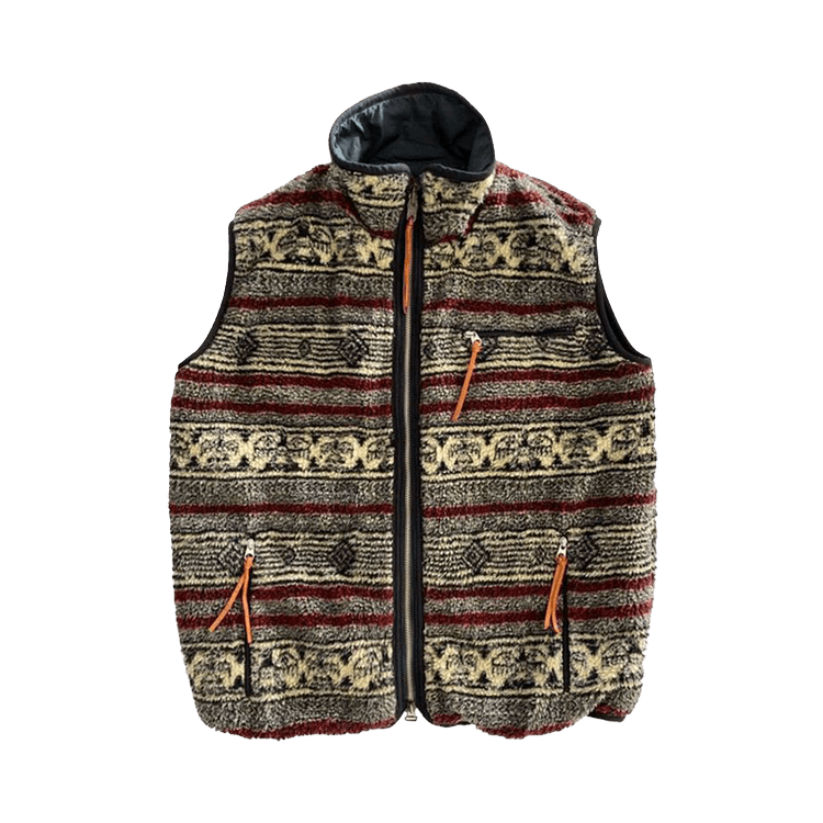 Kapital Birds-Eye Boa Fleece Reversible Vest "Black"